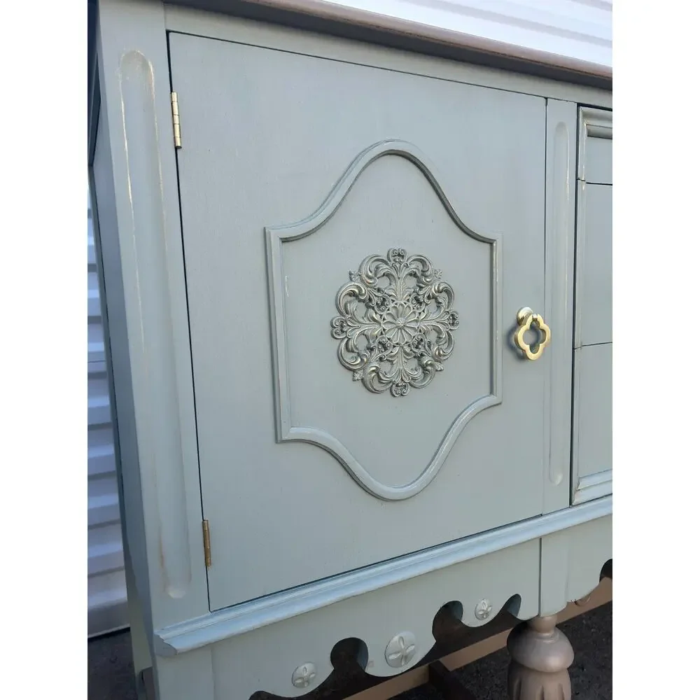 Vintage Jacobean Buffet, Antique Sideboard Cabinet, Coastal Cottage Farmhouse Cr